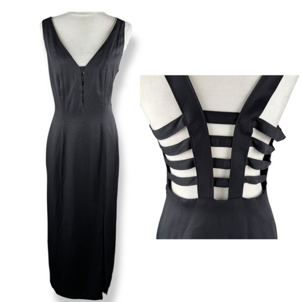 Betsy & Adam Black Maxi Dress Womens Size 9 10 Vintage 90s Open Back‎ Cocktail